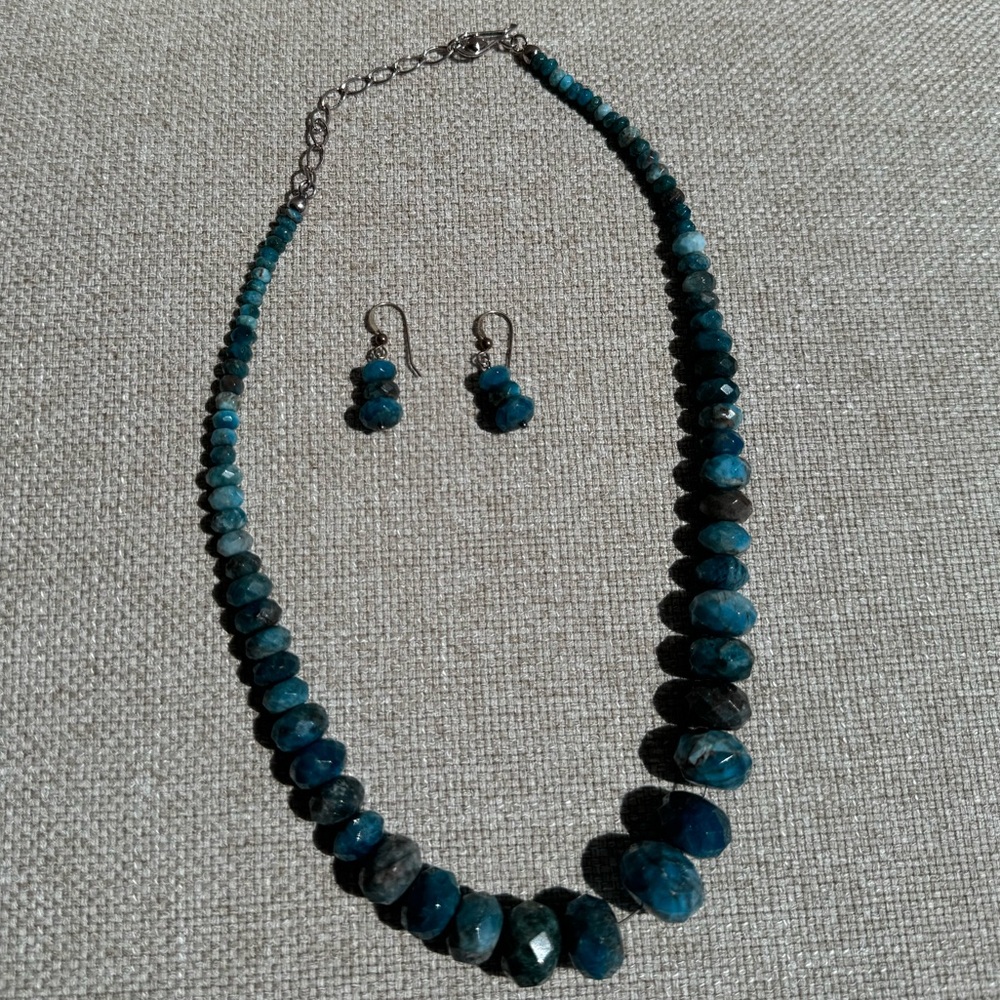 Vintage Graduated Quartz Beads with Sterling Silver Clasp Necklace 17" +earrings